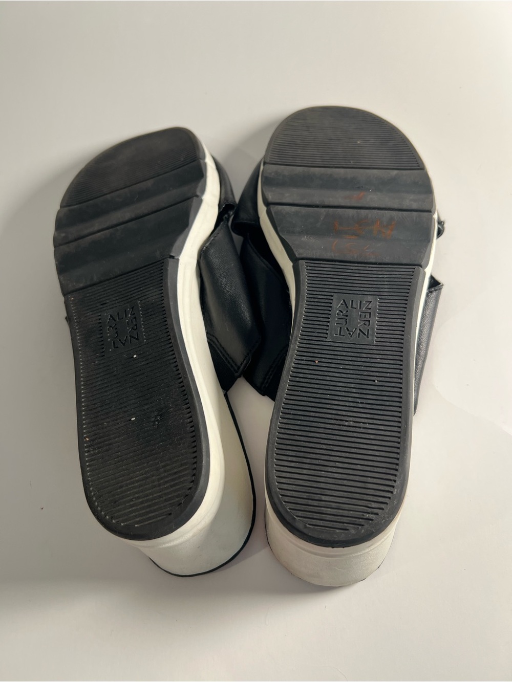Naturalizer Black Leather Crisscross Mule Wedges with White Platform Size 12 - Picture 7 of 14